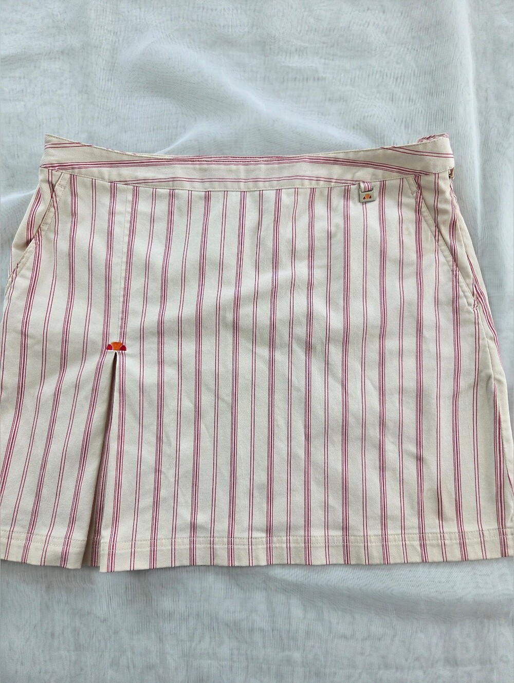 Ellesse Striped Cream Mini Skirt with Pink Pinstripes Pockets Tenniscore Y2K